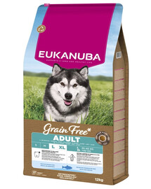 EUKANUBA Grain Free Adult Large Ocean Fish 12 kg bezzbóżinė sausa maistas su žuvimi suaugusiems didelių veislių šunims