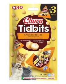 INABA Cat Churu Tidbits Chicken Recipe 3x12g minkšti ir kreminiai skanėstai su vištiena ir lašiša katėms