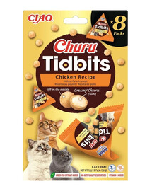 INABA Cat Churu Tidbits Chicken Recipe 8x12g minkšti ir kreminiai skanėstai su vištiena ir lašiša katėms