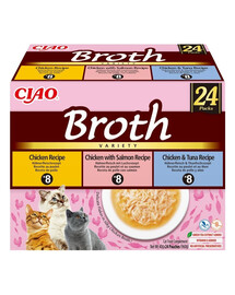 INABA Cat Ciao Broth Variety 24x40g mišinys sultinio su vištiena, lašiša ir tunu