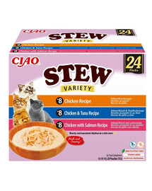 INABA Cat Ciao Stew Creamy Variety 24x40g mix delikatesai su vištiena, tunu ir lašiša kreminiu padažu
