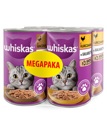 WHISKAS Suaugusiųjų Megapaka Skonių su vištiena ir antis želė 4x400 g suaugusiems katėms