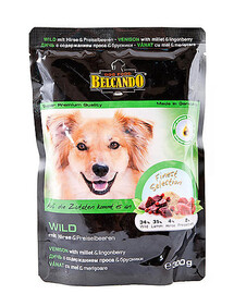 BELCANDO Wild, 6 × 125 g – šlapias pašaras šunims su žvėriena, soromis ir spanguolėmis