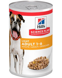 HILL'S Science Plan Canine Adult Light Chicken 12x370 g suaugusiems šunims, turintiems antsvorio – vištiena