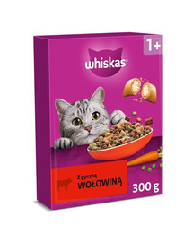 WHISKAS Suaugusiems su skania jautiena 300 g sausas kačių maistas