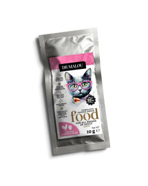 DR MALOU Liofilizuotas maistas „Vištiena su vištienos širdelėmis“ – 10 g sausas maistas katėms