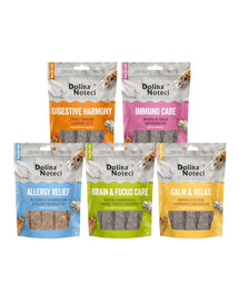 DOLINA NOTECI Smart Chews Mix 5 skonių 5x100g parama streso mažinimui, parama pažinimo funkcijoms, parama virškinimui, parama maisto alergijoms, parama imunitetui, džiovinti skanėstai šunims