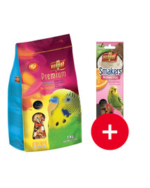 VITAPOL Premium maistas banguotajam papūgėliui, 1 kg + „Smakers Weekend Style“ vaisių skonio maistas banguotajam papūgėliui, 45 g NEMOKAMAI