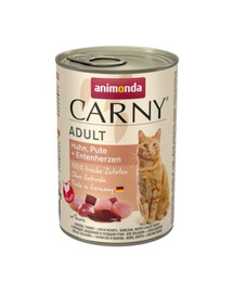ANIMONDA Carny Adult Vištienos, kalakutienos ir antienos širdelių rinkinys, 24 x 400 g