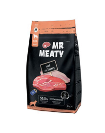 MR MEATY Dog Veal with Turkey M 3 kg veršiena su kalakutiena, sausas maistas šunims