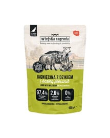 WIEJSKA ZAGRODA Duo Avienos ir šerno mėsos drėgnas šunų maistas, 500 g