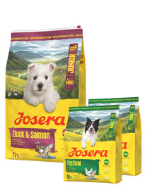 JOSERA Duck and Salmon Junior Mini 10 kg dla prawidłowego rozwoju szczeniąt małych ras + 2x900g karmy GRATIS