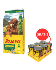 JOSERA Mother and Puppy Salmon with Rice 12,5kg skirta šuniukams, nėščioms ir žindančioms kalėms + JOSERA Meat Lovers Pure Multipack 6x400g šlapias šunų maistas NEMOKAMAI