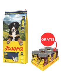 JOSERA Junior Kids 12,5kg jauniems vidutinio ir didelio dydžio veislių šunims + JOSERA Meat Lovers Pure Multipack 6x400g šlapias šunų maistas NEMOKAMAI