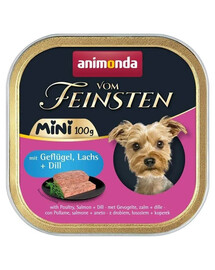 ANIMONDA Vom Feinsten MiniSu paukštiena, lašiša ir krapais 6 x 100 g šlapio maisto mažų veislių šunims