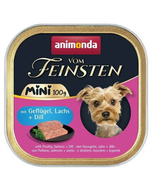 ANIMONDA Vom Feinsten Mini Su paukštiena, lašiša ir krapais 24 x 100 g šlapias ėdalas mažų veislių šunims