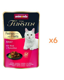 ANIMONDA Vom Feinsten Fines mit Filets Adult Jautiena ir kalakutienos filė 6x85g drėgnas maistas katėms