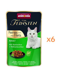 ANIMONDA Vom Feinsten Fines mit Filets Adult Triušis ir vištienos filė 6x85g drėgnas maistas katėms