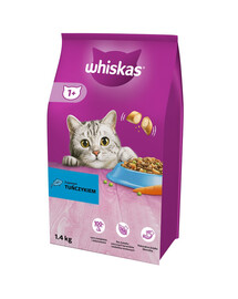 WHISKAS Adult 3x1,4 kg sausas visavertis maistas suaugusiems katėms su skaniu tunu