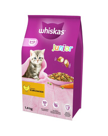 WHISKAS Junior 3x1,4 kg  visavertis sausas maistas kačiukams su skaniu vištienos skoniu