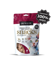DR MALOU Mėsos kubeliai iš 100 % liofilizuotos anties krūtinėlės, 2 x 50 g, skanėstai katėms