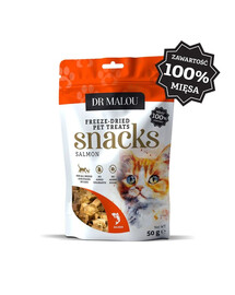DR MALOU Mėsos kubeliai iš 100 % liofilizuotos lašišos mėsos, 2 x 50 g, skanėstai katėms