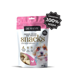 DR MALOU Mėsos kubeliai iš 100 % liofilizuotos vištienos krūtinėlės, 2 x 50 g, skanėstai šunims