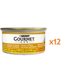 GOURMET Gold kačių maisto gabaliukai su vištienos ir kepenėlių padažu, 12 x 85 g