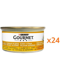 GOURMET Gold kačių maisto gabaliukai su vištienos ir kepenėlių padažu, 24 x 85 g