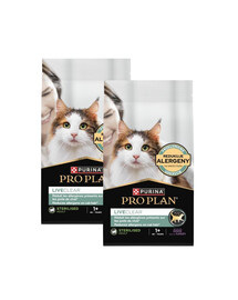 PURINA PRO PLAN LiveClear Sterilised Turtingas kalakutiena 2x1,4 kg sausa maistas katėms po sterilizacijos, mažinantis alergenus