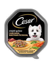 CESAR 14 x 150 g Visavertis šlapias ėdalas suaugusiems šunims padaže su vištiena, daržovėmis ir petražolėmis 7+7 NEMOKAMAI