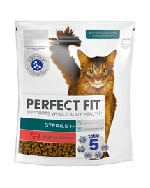 PERFECT FIT Sterile 1+ 4 x 750 g Visavertis sausas ėdalas suaugusioms katėms, gausus jautienos, 3+1 NEMOKAMAI