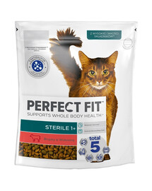 PERFECT FIT Sterile 1+ 6 x 750 g visavertis sausas pašaras suaugusioms katėms, turintis daug jautienos, 4+2 GRATIS.