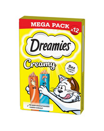 DREAMIES Creamy MEGA PACK papildomas maistas su vištiena ir lašiša 7 x 12 x 10 g