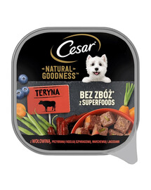 CESAR Natural Goodness Mus 28 x 100 g visavertis šlapias maistas suaugusiems šunims su jautiena, šparaginėmis pupelėmis, morkomis ir uogomis 14+14 NEMOKAMAI