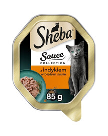 SHEBA Sauce Collection su kalakutu baltame padaže 44 x 85 g drėgnas maistas katėms 22+22 DOVANŲ