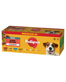 PEDIGREE Adult Skonių pasirinkimas 4 x 40 x 100 g pakeliai visavertis šlapias ėdalas suaugusiems šunims, su jautienos ir kepenų mišiniu, su vištiena, su žuvimi, su paukštiena, drebučiuose 3+1 NEMOKAMAI