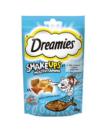 DREAMIES Shake Ups Traškūs multivitaminų skanėstai katėms su jūros gėrybių puota 6 x 55 g