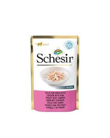SCHESIR Vištiena su kumpiu – papildomas kačių maistas, 12 x 50 g