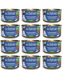 SCHESIR tunas  su šprotėmis želatinoje katėms, 12 x 85 g