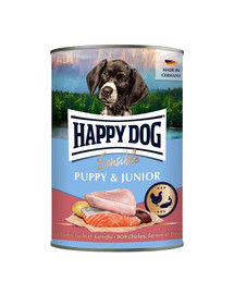 HAPPY DOG Sensible Puppy Junior Vištiena, lašiša ir bulvės 400 g drėgnas maistas šuniukams ir jauniems šunims
