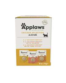 APPLAWS Cat Multipack 12 × 70 g – įvairių skonių drėgno ėdalo su vištiena sultinyje rinkinys katėms