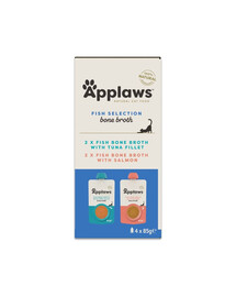 APPLAWS Cat Multipack 4 × 85 g – įvairių žuvų skonių drėgno ėdalo rinkinys sultinyje iš žuvų kaulų katėms