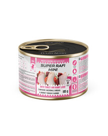 SUPER RAFI Mini su kalakutiena ir triušio kepenėlėmis 185g drėgna maistas mažų veislių šunims
