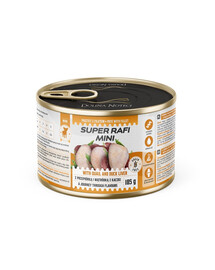 SUPER RAFI Mini su stručiu ir anties kepenimis 185g drėgnas maistas mažų veislių šunims