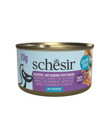 SCHESIR Grill Sardinės ir skumbrė padaže 70 g drėgnas maistas katėms