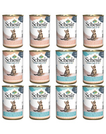 SCHESIR Kitten care 3-12 Tuno ir vištienos su alaviju rinkinys drebučiuose 12 x 140 g