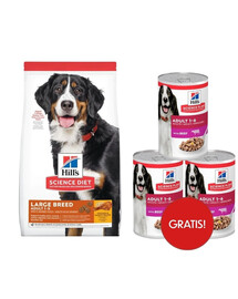 HILL'S Science Plan Adult Dog Large Dry Chicken 14 kg sausas pašaras didelių veislių suaugusiems šunims su vištiena + 3 skardinės HILL'S šlapio pašaro dovanų.