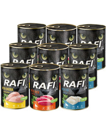 RAFI Cat Adult Mix 9x400 g skonių su menke, vištiena ir antiena, šlapias maistas katėms