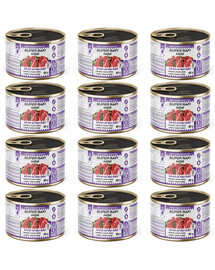 SUPER RAFI Mini su jautiena ir kalakutų širdimis 12x185g drėgnas maistas mažų veislių šunims